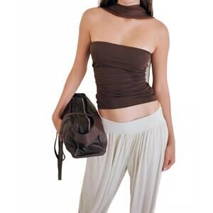 NEW BELLE ANNA shadow strapless tube top in brown